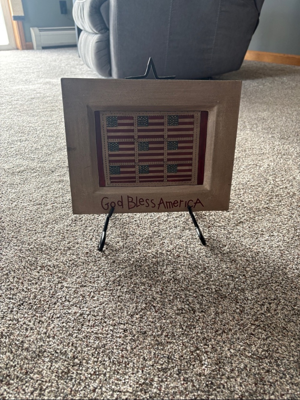 God Bless America Beige Picture Frame with Red Accents